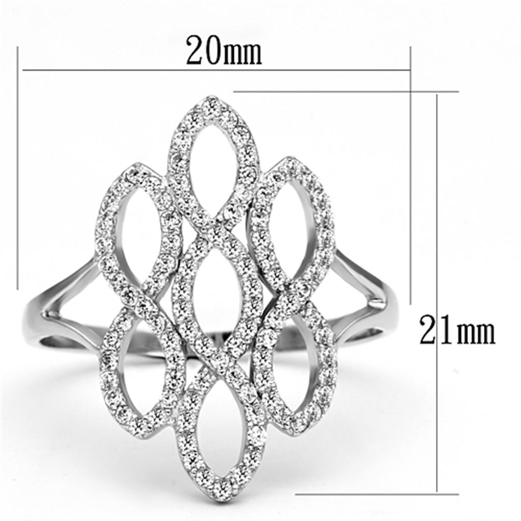 TS071 - Rhodium 925 Sterling Silver Ring with AAA Grade CZ  in Clear